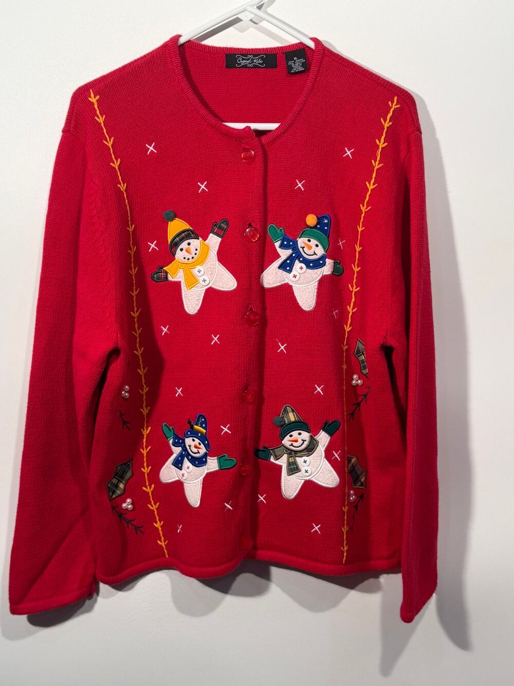 Crystal-Kobe Women's Christmas Snowman Cardigan Sweater XL